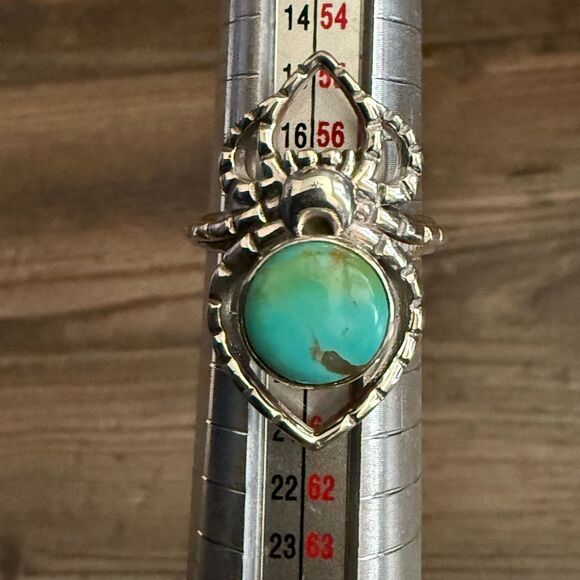 Round Turquoise Spider Boho Ring Sterling Silver Southwestern Sz 6 - Picture 5 of 7